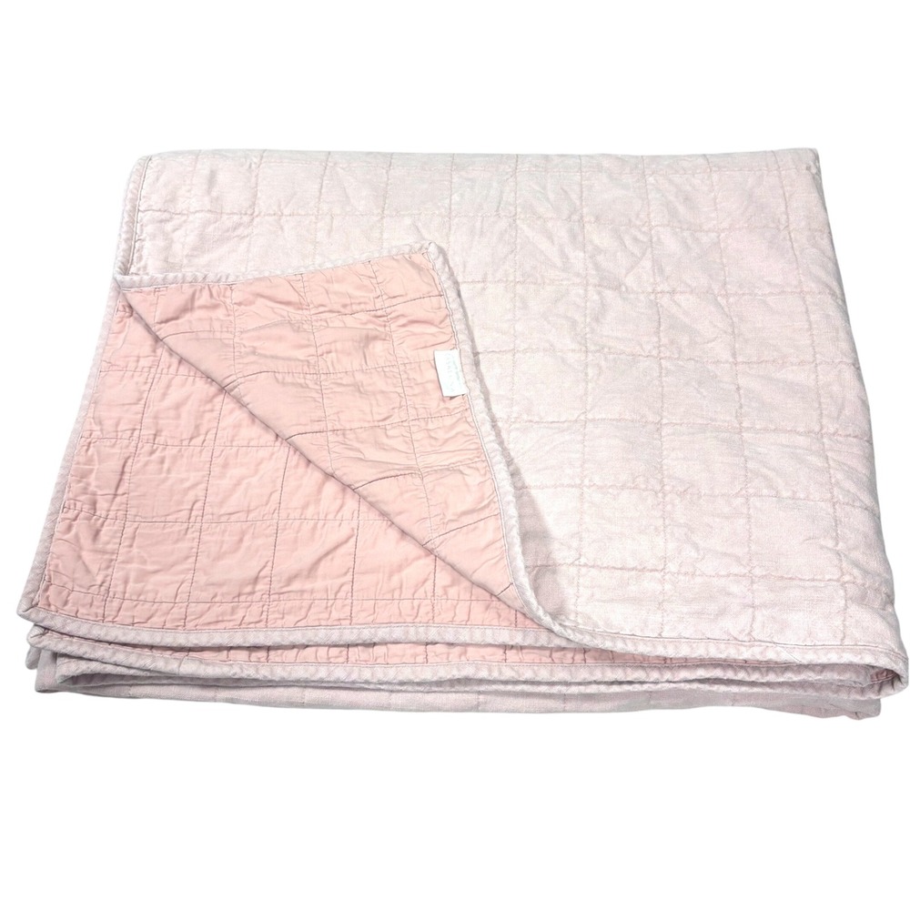 Casaluna Heavyweight Quilt Linen Blend Blush Pink Textured Solid Boho King Plus